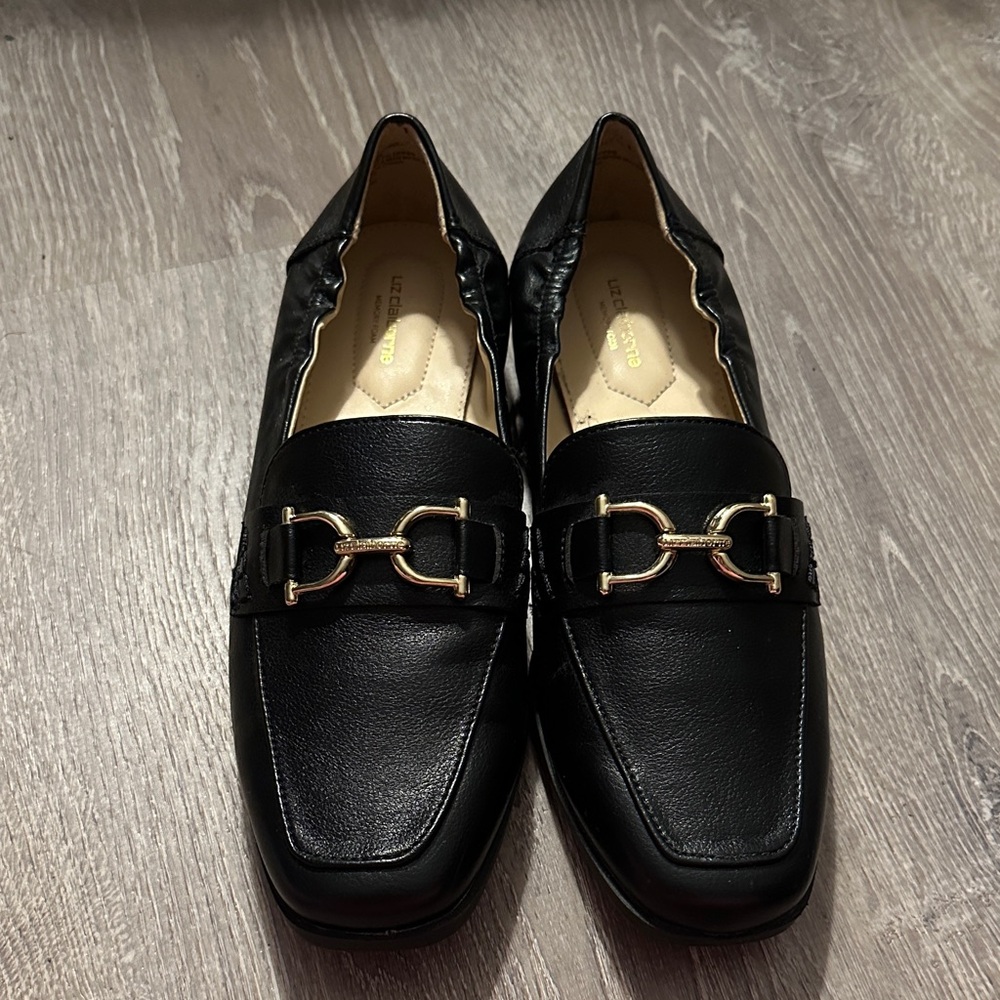 Liz Claiborne Black Loafers with Gold Buckle - Picture 3 of 7